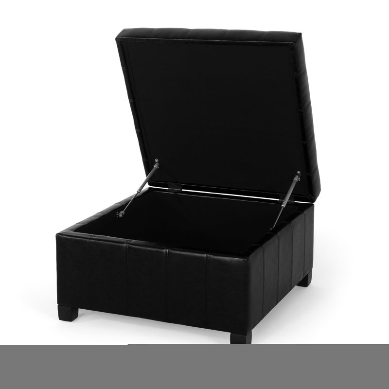 Rangement en similicuir avec couvercle à fermeture en douceur et capitonnage à boutons - l 30,88 po x P 18 po noir élégant