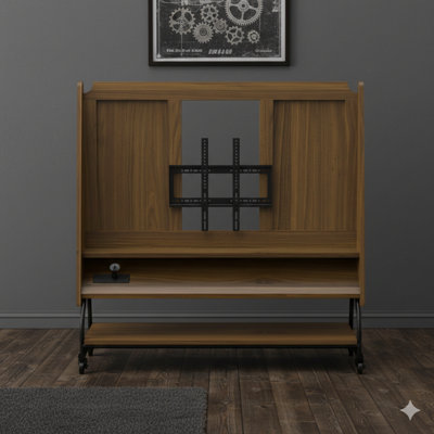 Mobile Television Stand With A Mount For 32-50" Tvs, Includes Space For A Projector Screen And Integrated Power Outlets – An Adjustable Rolling TV Cart Made From MDF Wood.