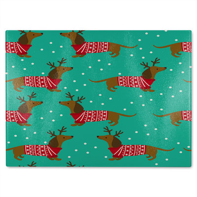 Dutchshunds In Christmas Dining Glass Chopping Board