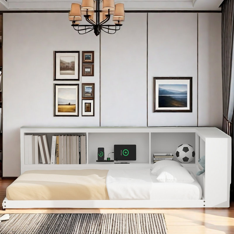 Holston Metal Daybed with Storage Cabinets and USB Ports, White
