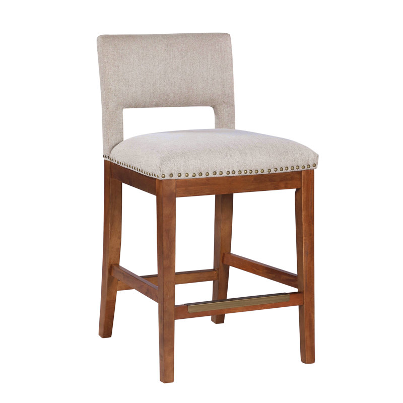 Upholstered Top Bar Stools With Studs And Wooden Legs (1 PC Only)