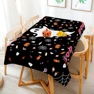 Nappe d'Halloween rectangulaire 60 x 84 pouces, décoration de table d'Halloween, toile de table d'Halloween fantôme citrouille d'araignée noire, housse de table Halloween
