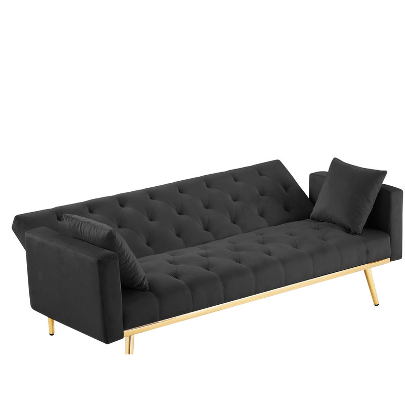 Twin 73.2'' Wide Tufted Back Convertible Sofa, Black Velvet