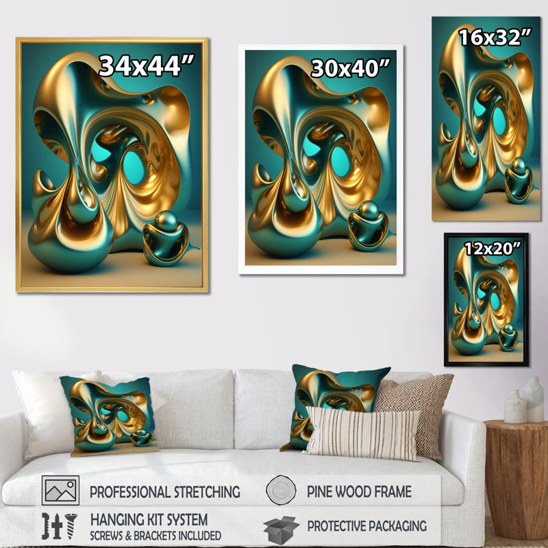 «Confronting Infinity 3D Turquoise Gold Sphere I», reproduction sur toile, H 44 po x l 34 po x P 1,5 po