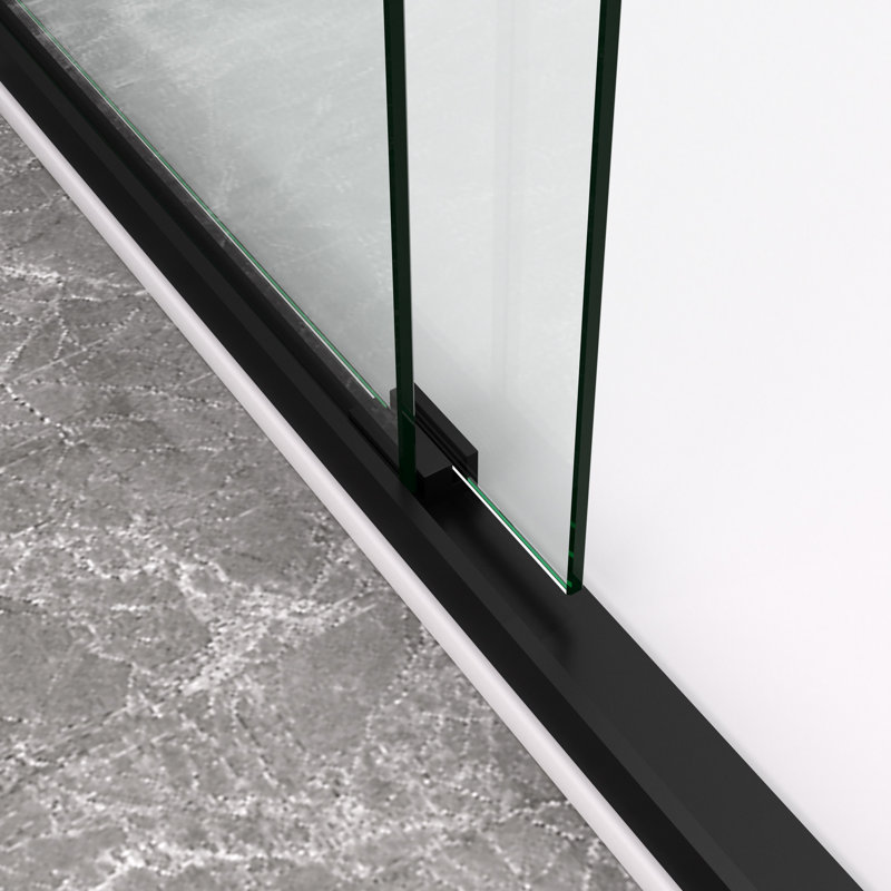 44 - 48" Wide Aluminum Frame Double Sliding Shower Enclosure With Chamfered 8Mm Tempered Glass, Corrosion Handle, Handle For Towel And Sliding, Reversible Installation In Bathroom Chamfer Edged Black
