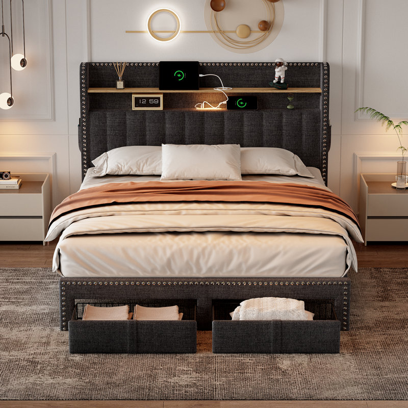 Darlita Upholstered Storage Bed, Grey