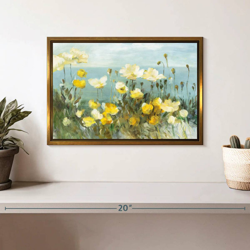 Champ de coquelicots, Cadre flottant doré, 37 po x 25 po