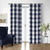 Walker Buffalo Indigo/Ivory Cotton Grommet Top Drapery Panel Set of 2