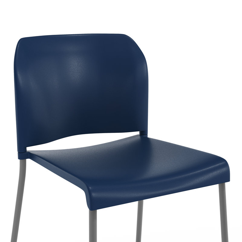 Tabouret de bar commercial en plastique avec dossier profilé et base traîneau de couleur marine, Siège bleu / cadre gris