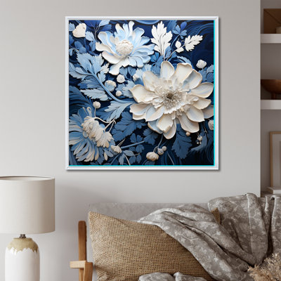 Watercolor Blue And White Seasonal Flowers III - Flowers Canvas Print Wall Art