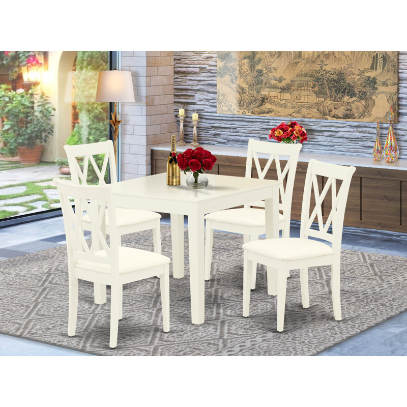 Ensemble de mobilier de salle à manger 5 pièces comprenant une table de cuisine carrée et 4 chaises en lin, blanc lin