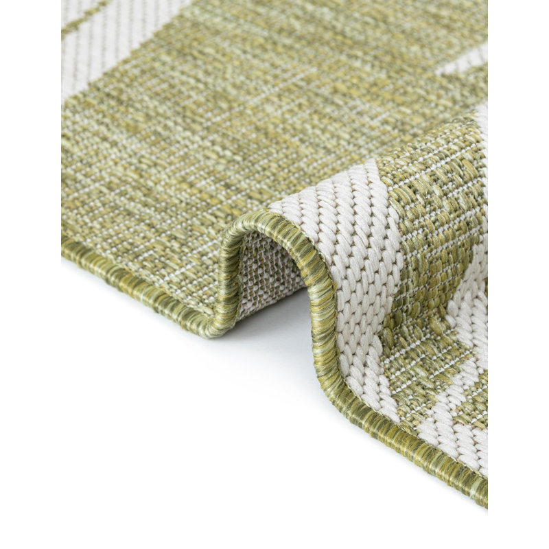 Amanda Floral Green/Ivory Indoor / Outdoor Area Rug, Rectangle 10' x 14'1"