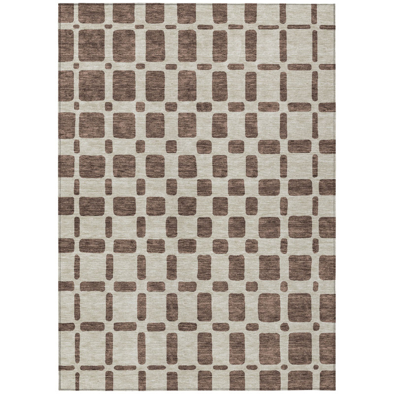 10' X 14' Brown And Beige Geometric Washable Indoor Outdoor Area Rug
