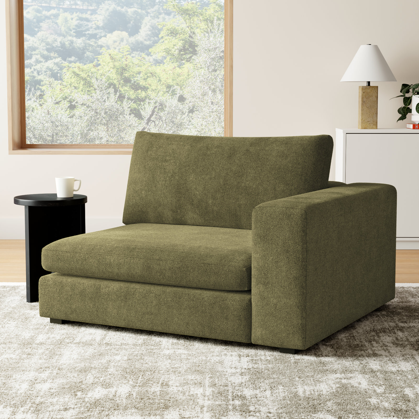 Ojai 50" Wide One Arm Chair, Green Chenille