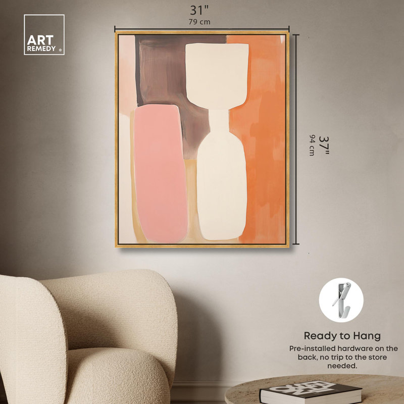 «Peach Echoes I Canvas Modern Boho Abstract» par Art Remedy, H 37 po x l 31 po, Cadre flottant doré