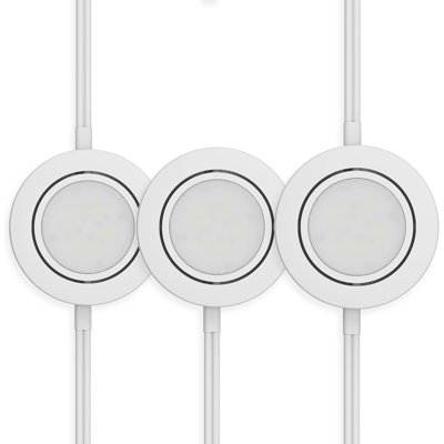 Ensemble de 3 lumières à DEL rondes et lumineuses câblées 2700K Inlight, à brancher ou à câbler, encastrées ou à fixation en surface, finition blanche, ensemble de 3, IN-0107-3