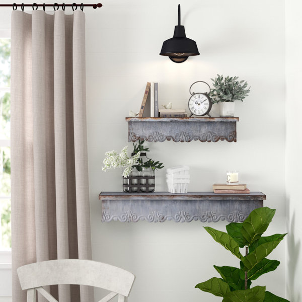 Crestshire 1 Piece Rectangle Floating Shelf with Hooks Laurel Foundry Modern Farmhouse Finish: Gray