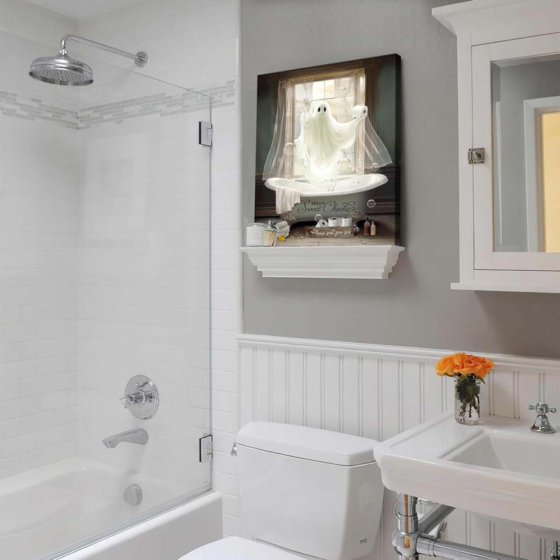 Canvas Wall Art White Ghost Picture Farmhouse Bathroom Wall Decor Ghost Painting., 40cm H  x 30cm W