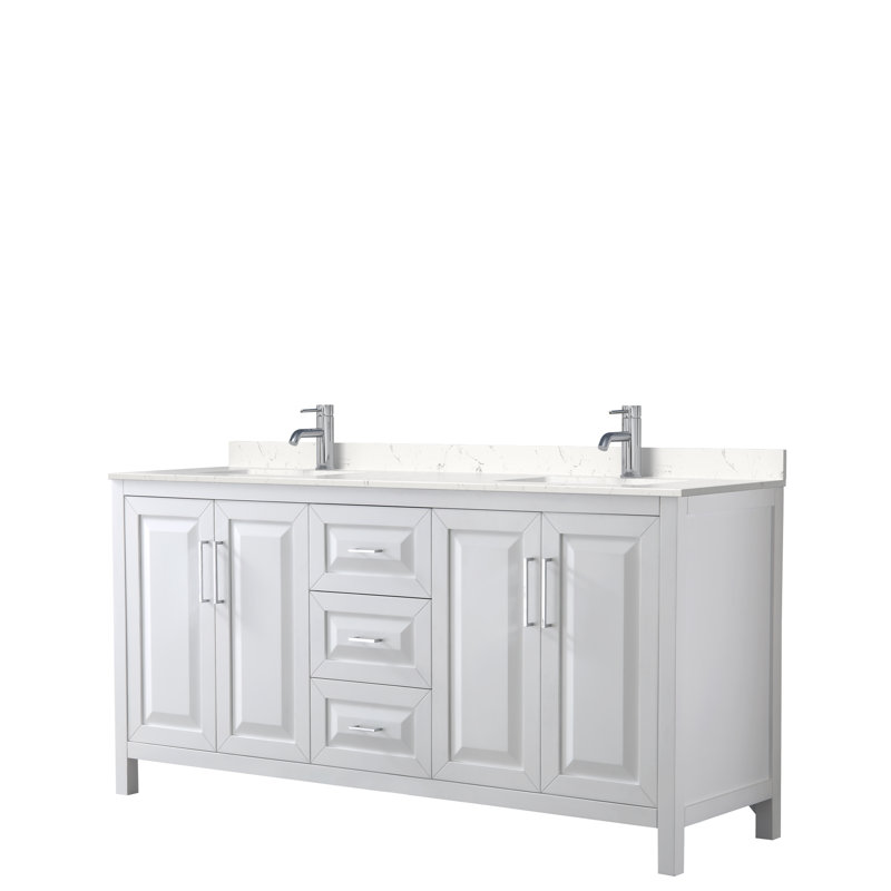 Elegant 72'' White Double Freestanding Vanity with Carrara Marble Top