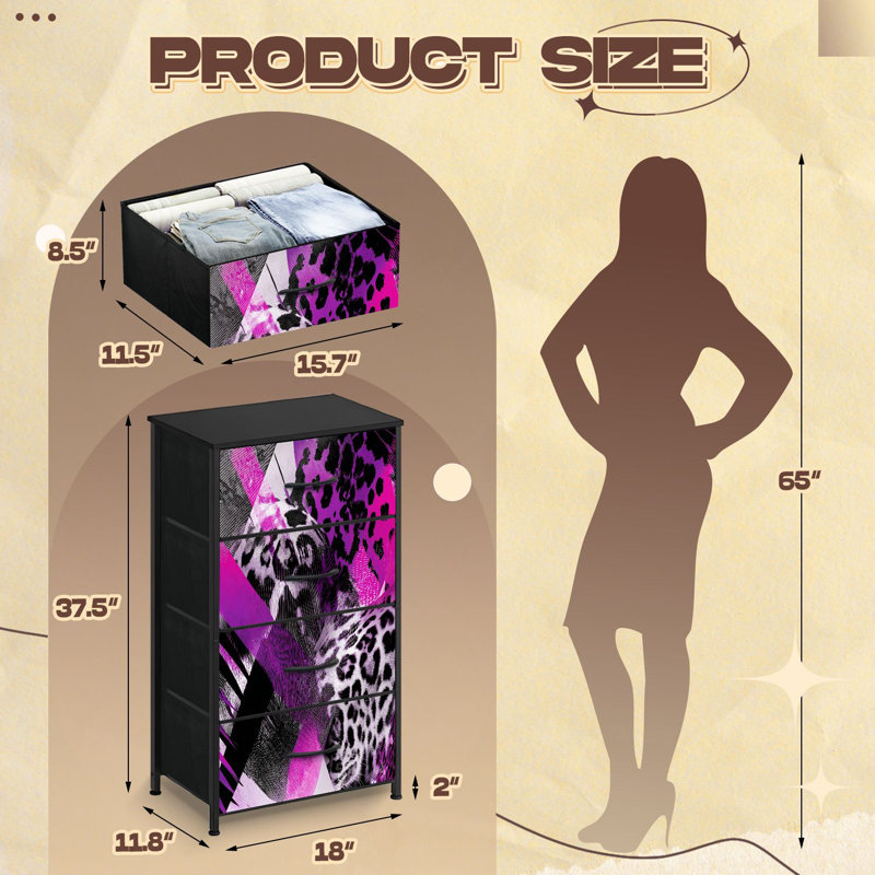 Commode pour chambre à coucher avec 4 tiroirs de rangement Bold Abstract Fashion Art