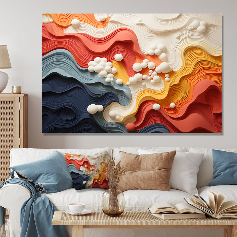 «Colorful Ripple Harmony Elegance I», reproduction d'art murale abstraite, Toile tendue, H 40 po x l 60 po x P 1,5 po