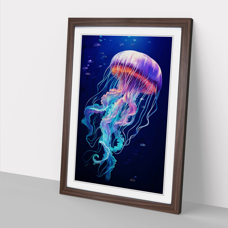Jellyfish Orphism - Single Picture Frame Print on Wood, 34cm H x 25cm W x 2cm D, Walnut Framed