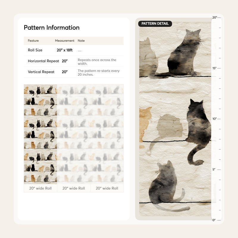 Papier peint chats, aquarelle, peinture murale décorative, Peler et coller