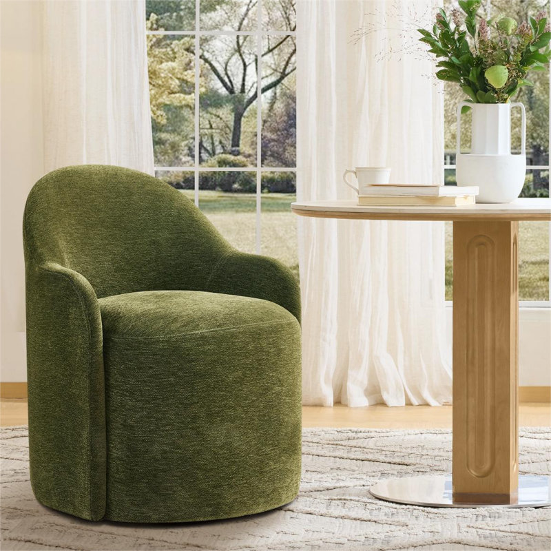 Upholstered Dining Chairs with Hidden Casters, Green