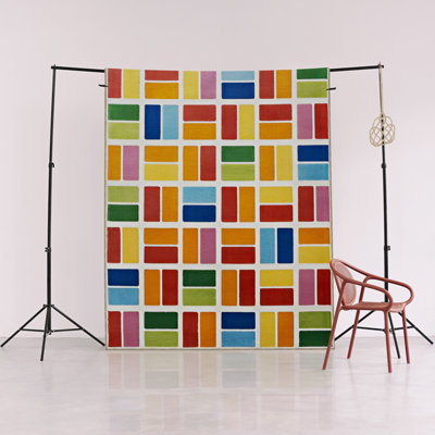 Multi-Colored Separated Geometric Square Shape Patterned Creative Modern Decorative Rug