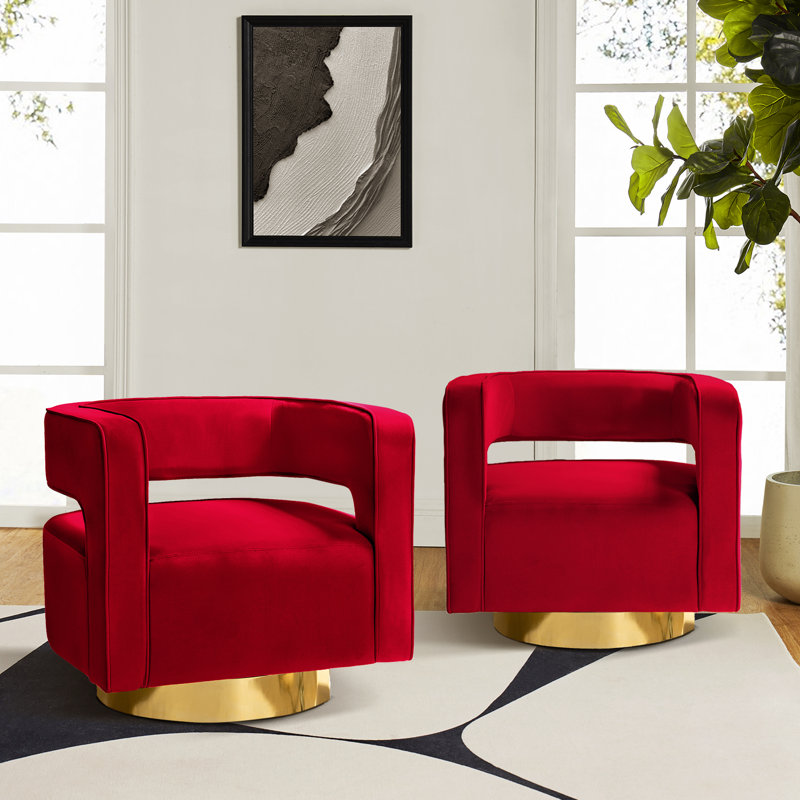 Alson 29.5'' Wide Velvet Swivel Barrel Chair, Red Velvet