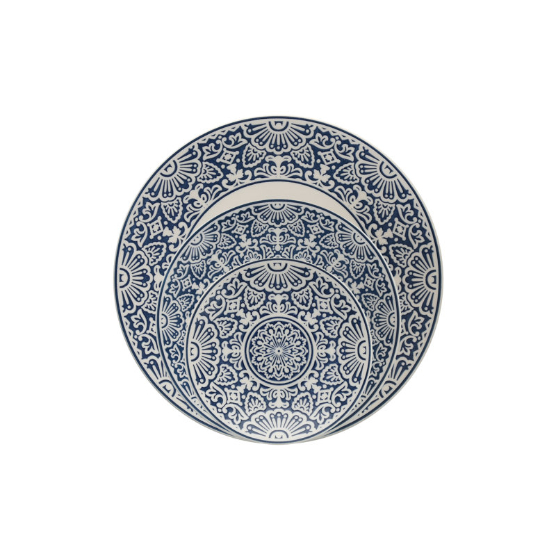 Fortessa Havana Porcelain, 12 Piece Dinnerware Set (Service for 4), Blue, Blue
