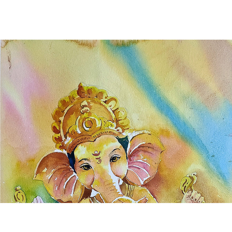 Assis à Chaturbhuja, seigneur Ganapati | Aquarelle de Rajib Agarwal