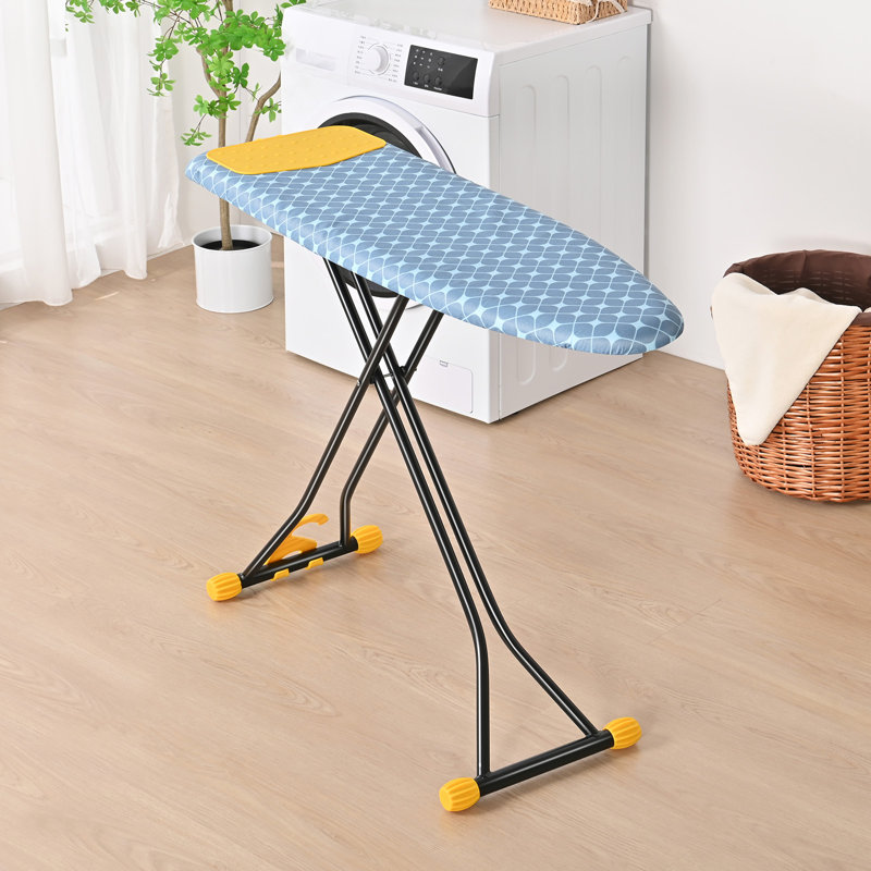 Adjustable Height Black Metal Ironing Board with Blue Cover