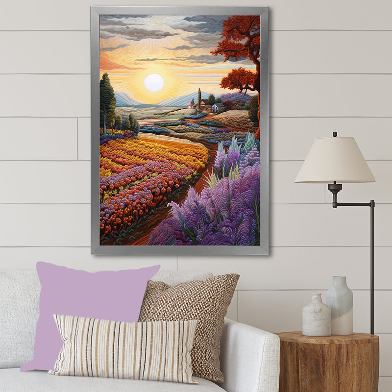 «Countryside Sunrise In Provence II», reproduction sur toile, H 32 po x l 24 po x P 1 po, Cadre simple argenté