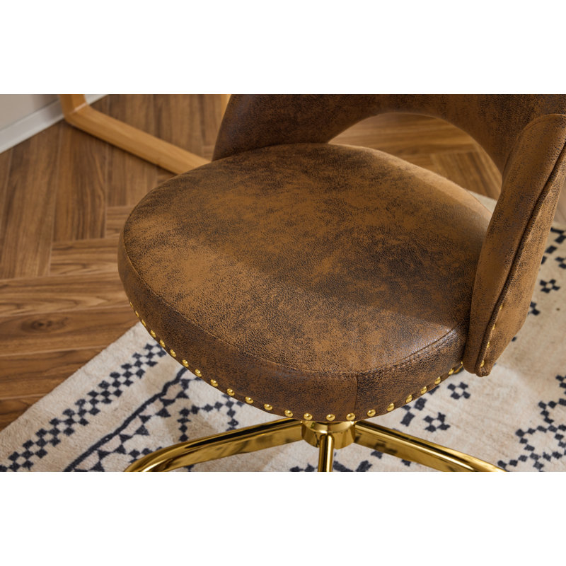Task Chair Office Desk Chair Make Up Chair With Wheels, Suede, Brown