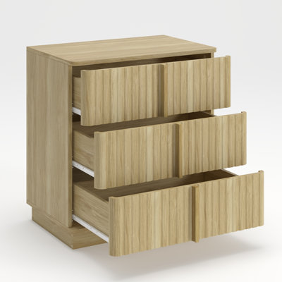 25.39"Vertical Stripe Vintage 3 Drawer Nightstand Cost-Effective Retro Cabinet Furniture Modern Coffee Table,Suitable for Bedroom,Living Room and Home Office,Natural (Set of 2)