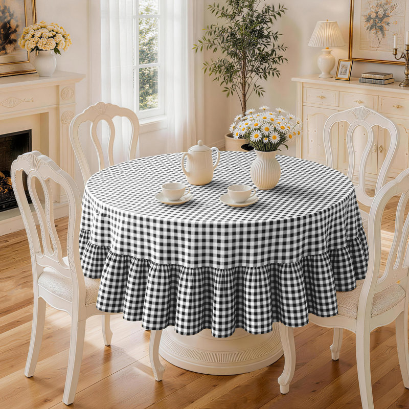 Nappe 100% coton écossais avec bordure à volants, Noir