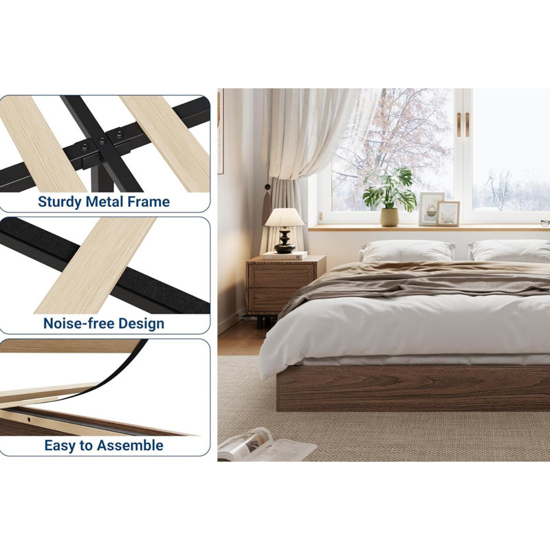 Wood Platform Bed Frame,Wooden Bed Frame Without Headboard, Wood Slat Support,No Box Spring Needed, Easy Assembly