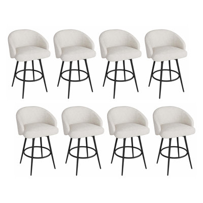 Ensemble de 8 tabourets de bar pivotants à 360 ° à hauteur de comptoir, 8 chaises rembourrées en tricot de polyester avec dossier, structure en métal et repose-pieds pour îlot de cuisine et salle à manger