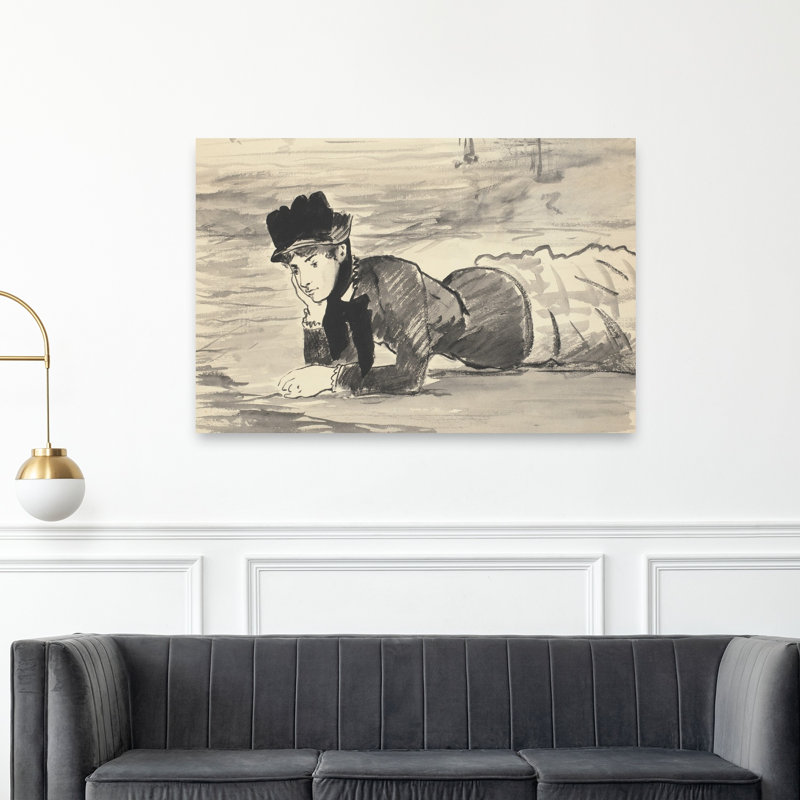 Femme couchée sur la plage. Annabel Lee, vers 1881. Estampe d'art mural contemporaine sur le thème de la plage.