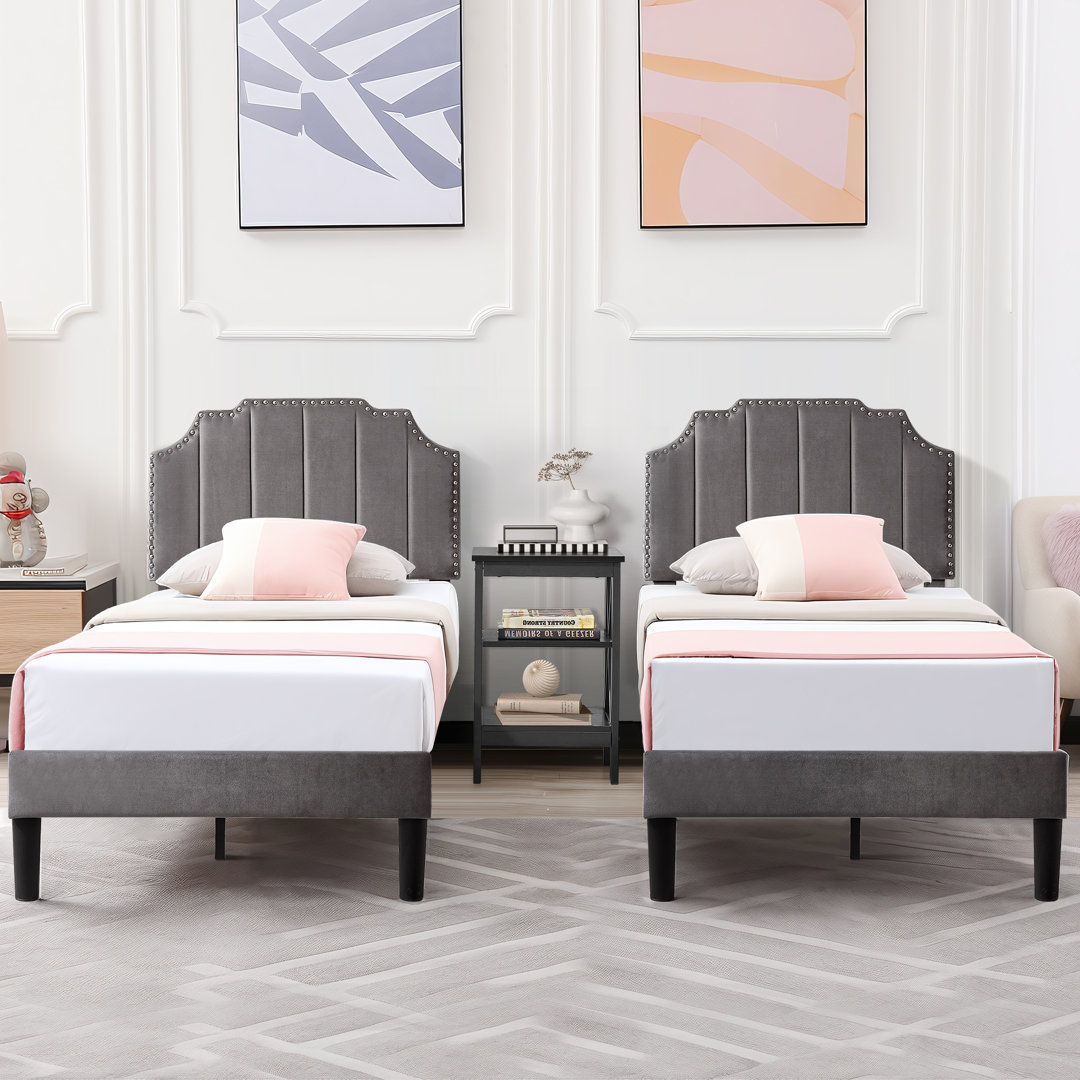 Tamerlan Twin Size Set Upholstered Adjustable Headboard Noiseless Platform Bed (Set of 2) Red Barrel Studio® 