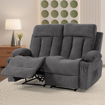 Loveseat Recliner Sofa with Cup Holders, 2 Seat Manual Recliner Chair, reclining loveseat couch for Living Room, Home Theater, Small Spaces, Blue