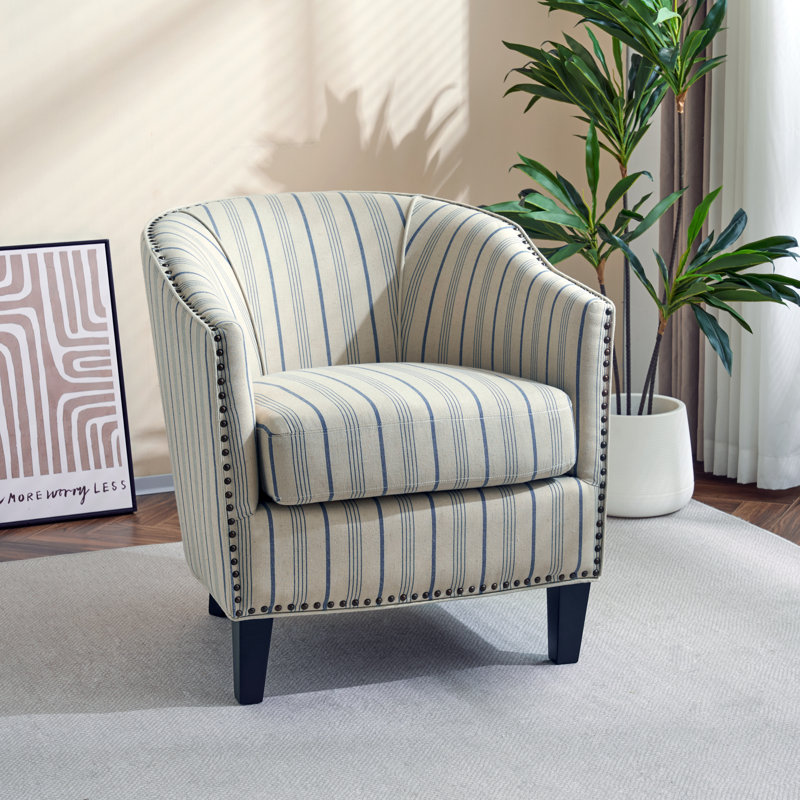 Fauteuil demi-tonneau rembourré à rayures