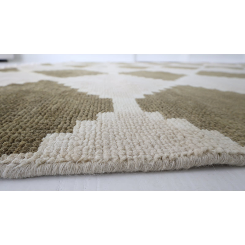 Sadie Handmade Oushak Wool Geometric Area Rug, Moss Green, 10' x 14'