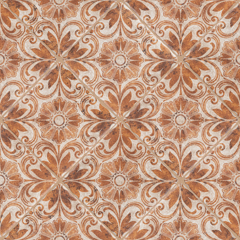 Costa 8" x 8" Ceramic Patterned Wall & Floor Tile, Matte Brown