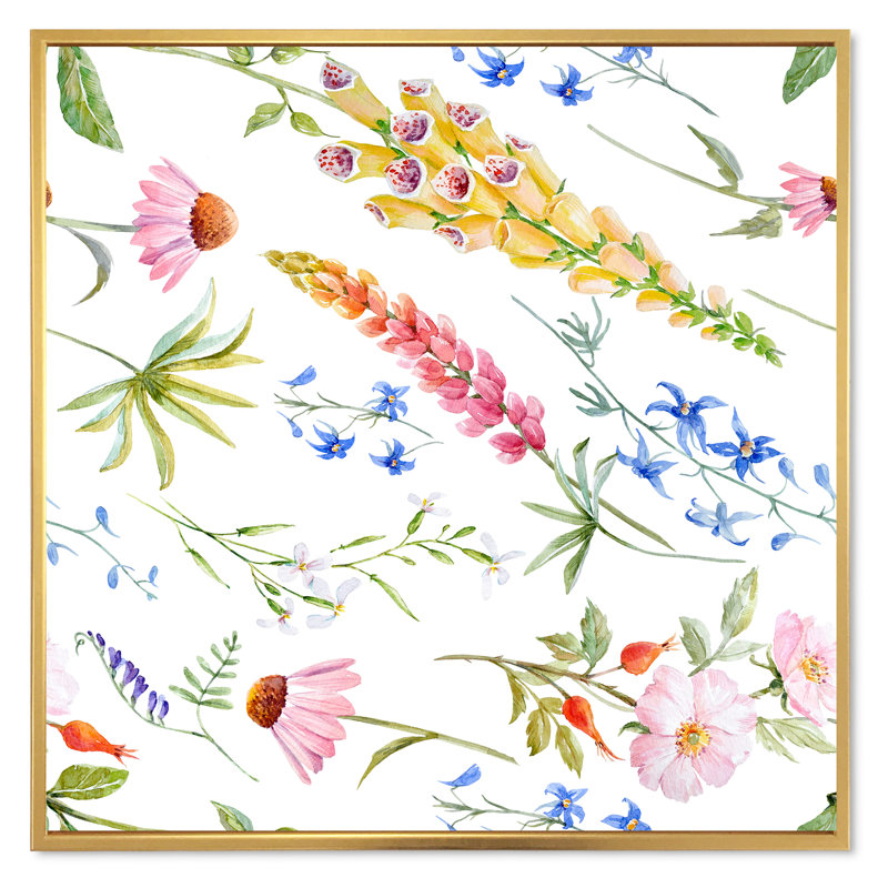«Vibrant Summer Wildflowers I», reproduction sur toile, H 36 po x l 36 po x P 1 po, Toile encadrée d'or
