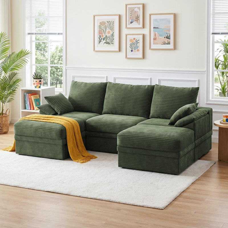 Canapé modulaire en velours côtelé avec rangement 107 po, Green