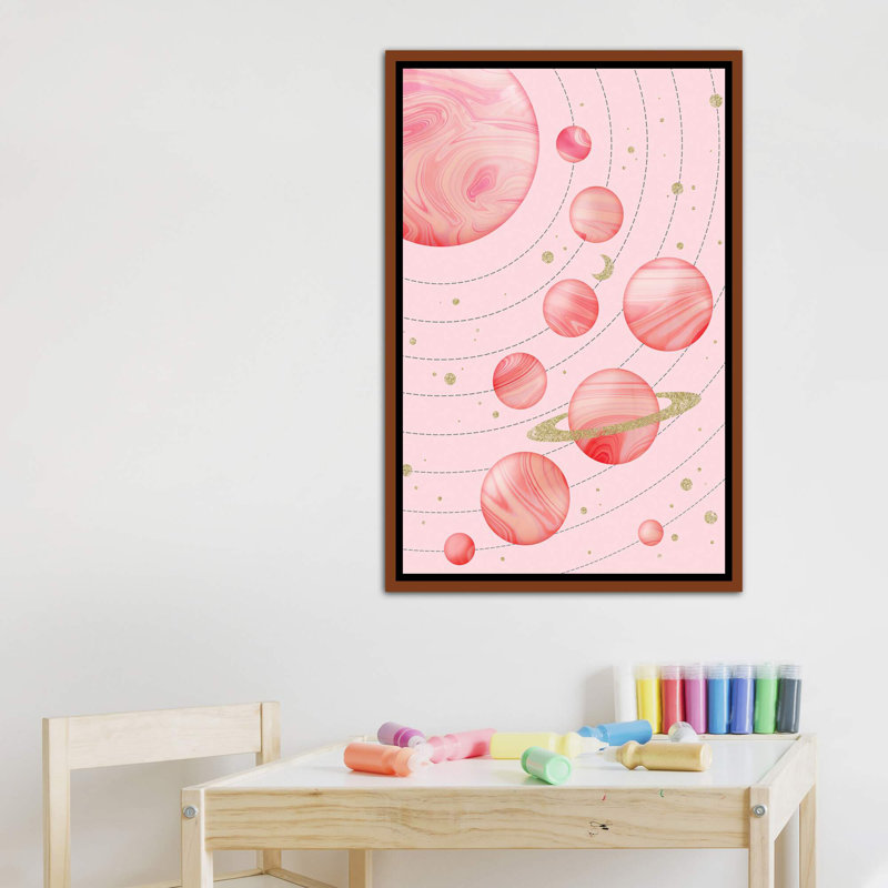 Système solaire, art encadré, H 40 po x l 26 po x P 1,5 po, Toile avec cadre en bois classique