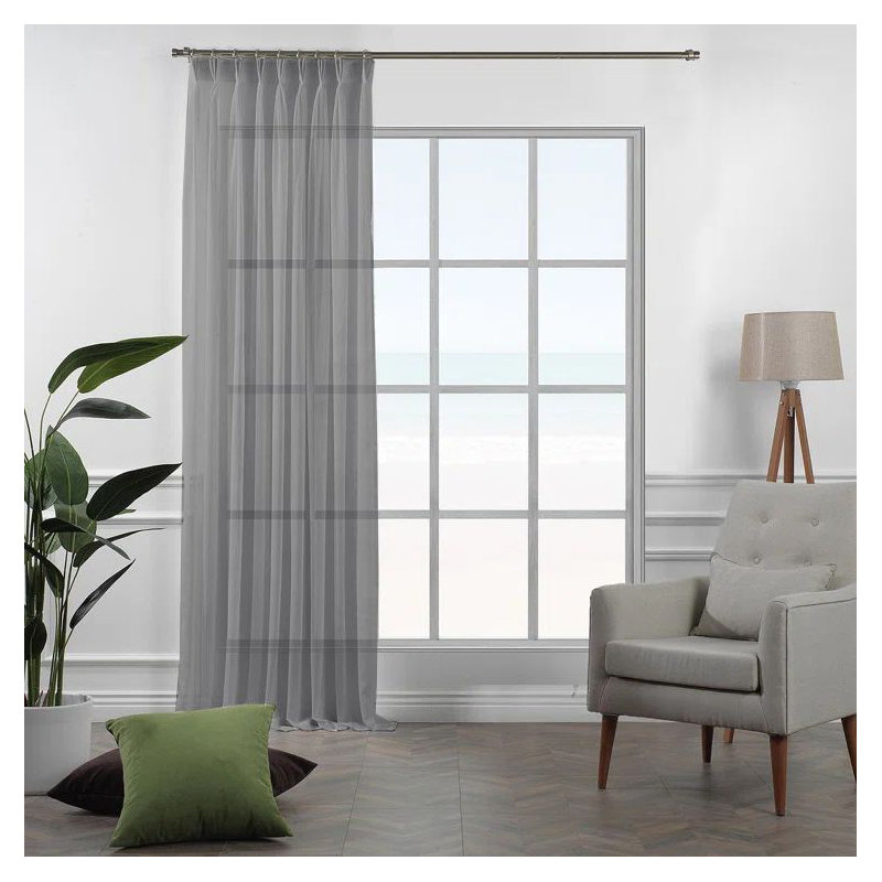 Pinch Pleat Extra Long & Exra Wide Silk Crep Single Panel Sheer, 52" W x 120" L, Light Gray
