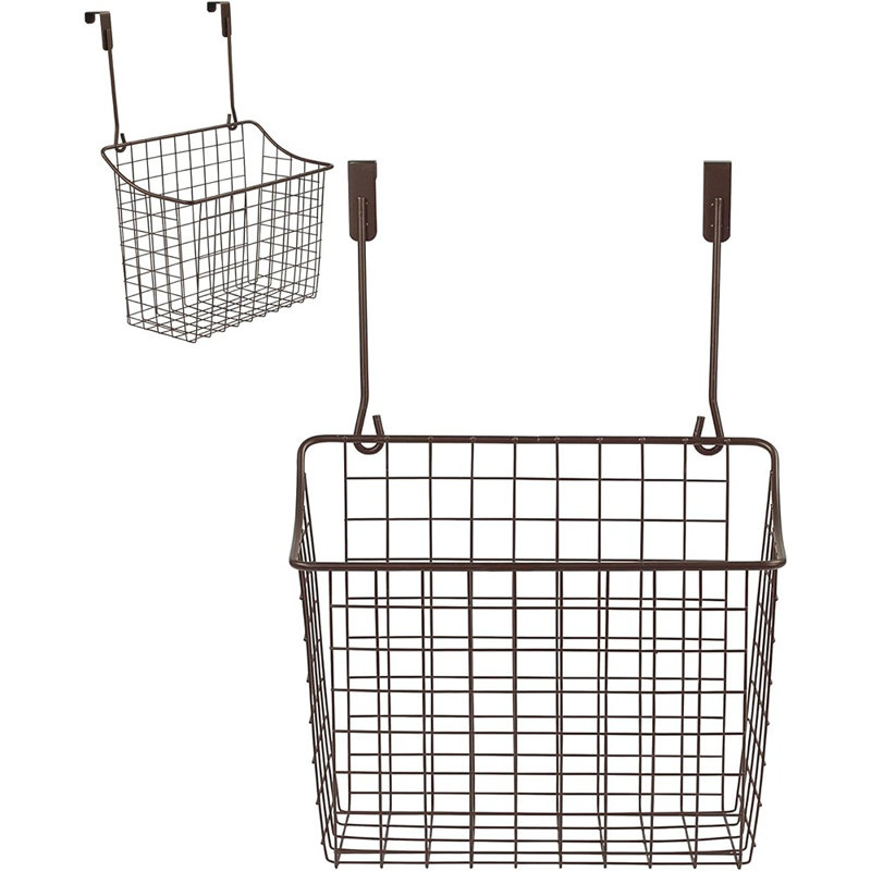 Grand panier de rangement en fil de bronze pour porte de l'armoire de cuisine, conception de panier de rangement suspendu en acier